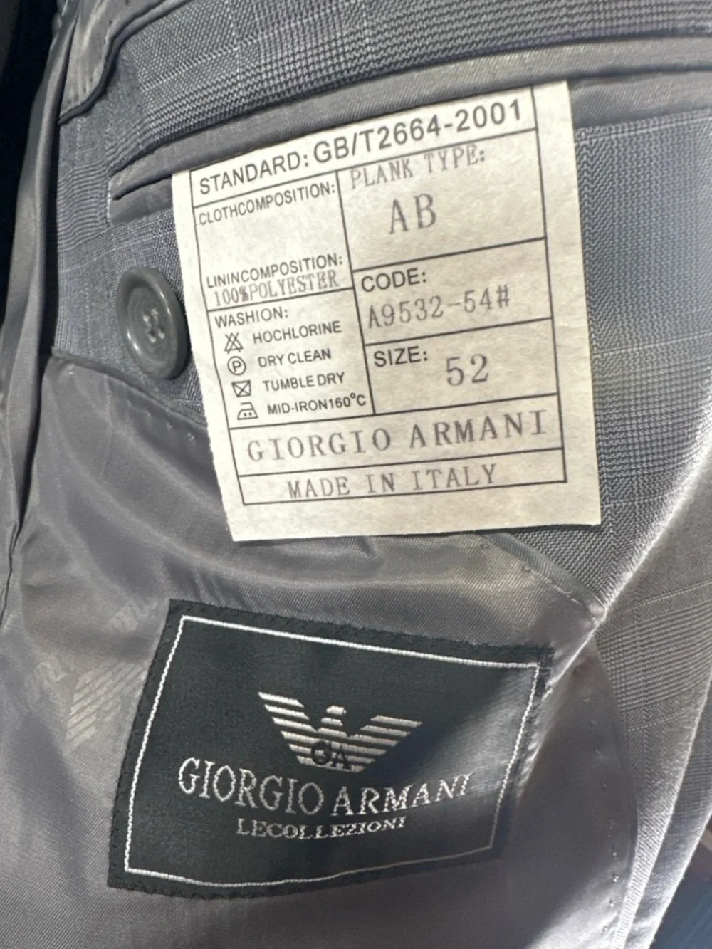 Giorgio Armani  LeCollezioni Grey Plaid Two-Button Suit Jacket Blazer